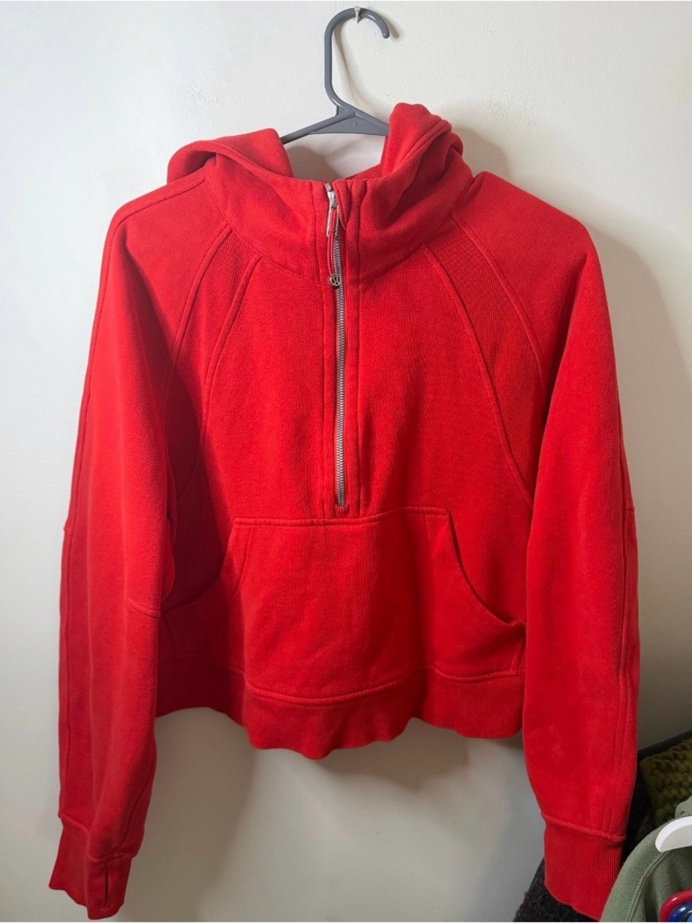 Red Hooded Half-Zip Women's Fleece Pullover
